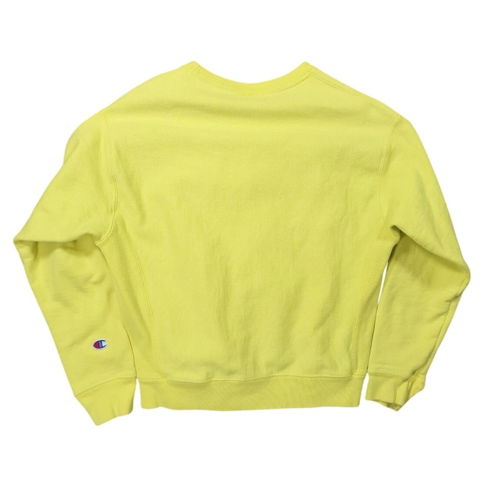 Champion Reverse Weave Sweatshirt Womens Medium Yellow Excellent Chenille Logo - Picture 2 of 7